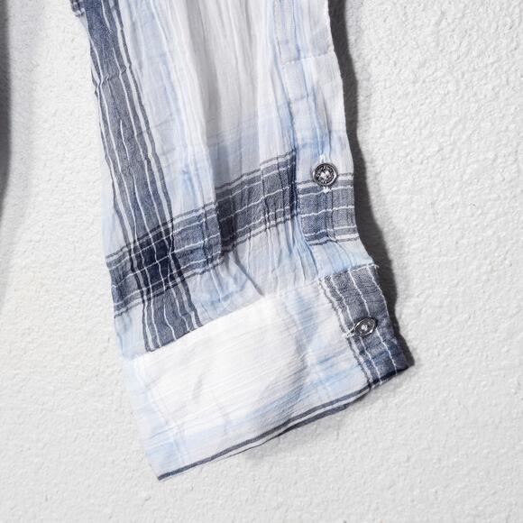 Calvin Klein Women’s Gauzy Plaid Shirt Dress Coastal Minimalist Light Cotton L - Picture 6 of 8